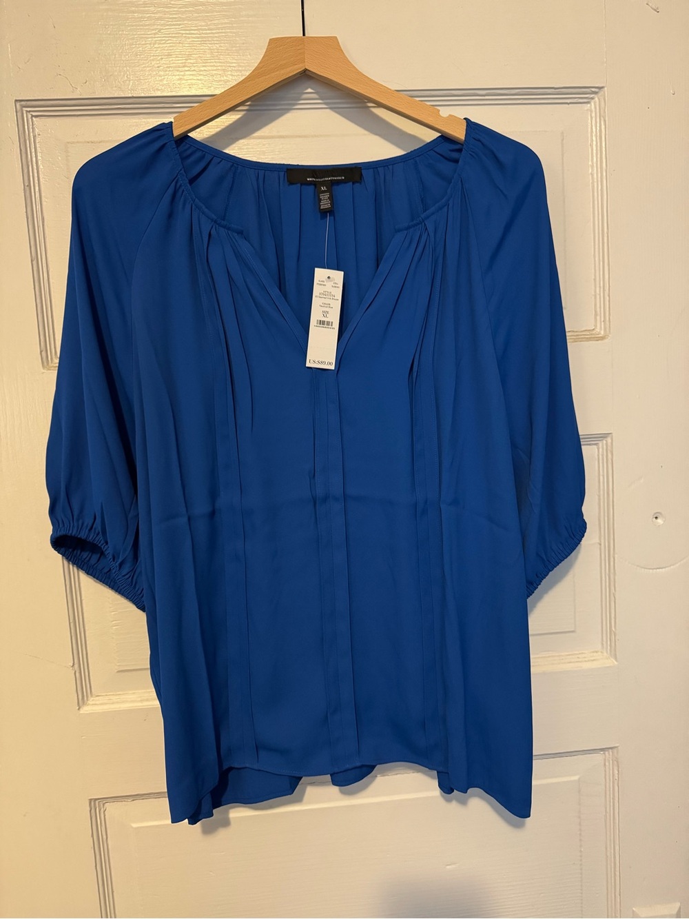 White House Black Market Royal Blue Peasant-Style Blouse